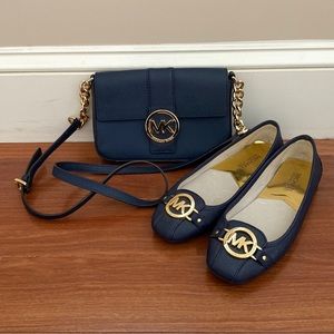 Navy Michael Kors Shoulder Bag and Flats. Size 7.5.